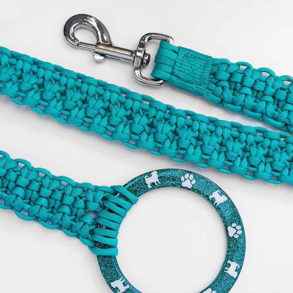Teal Macrame Dog Leash