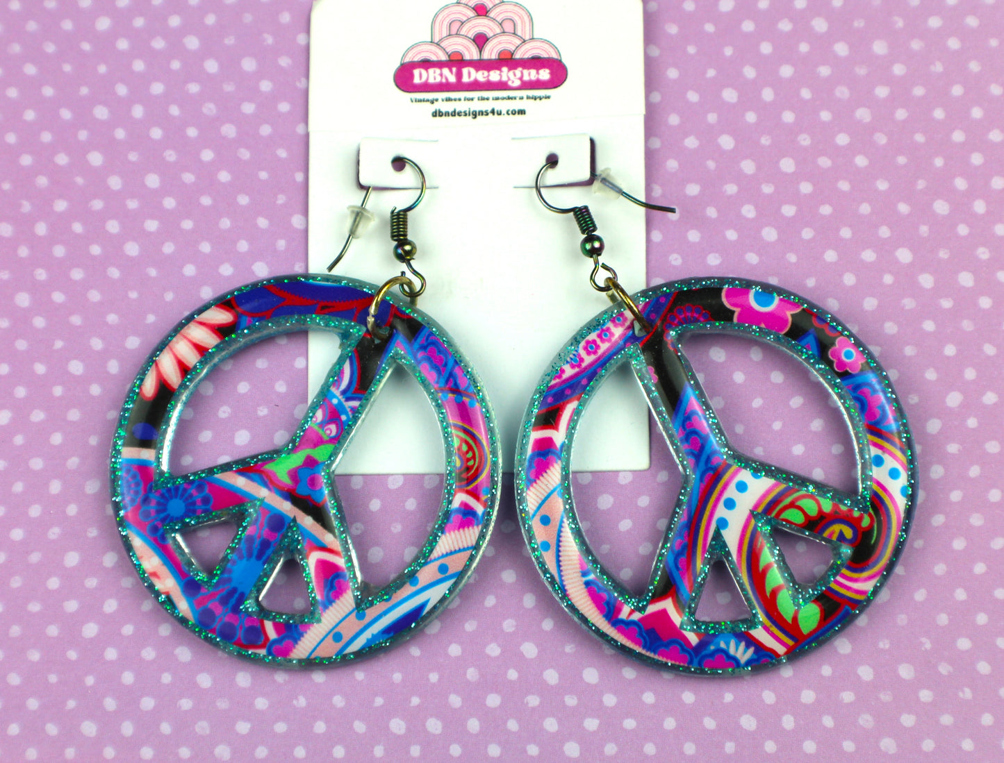 Earrings Large Peace Sign Blue