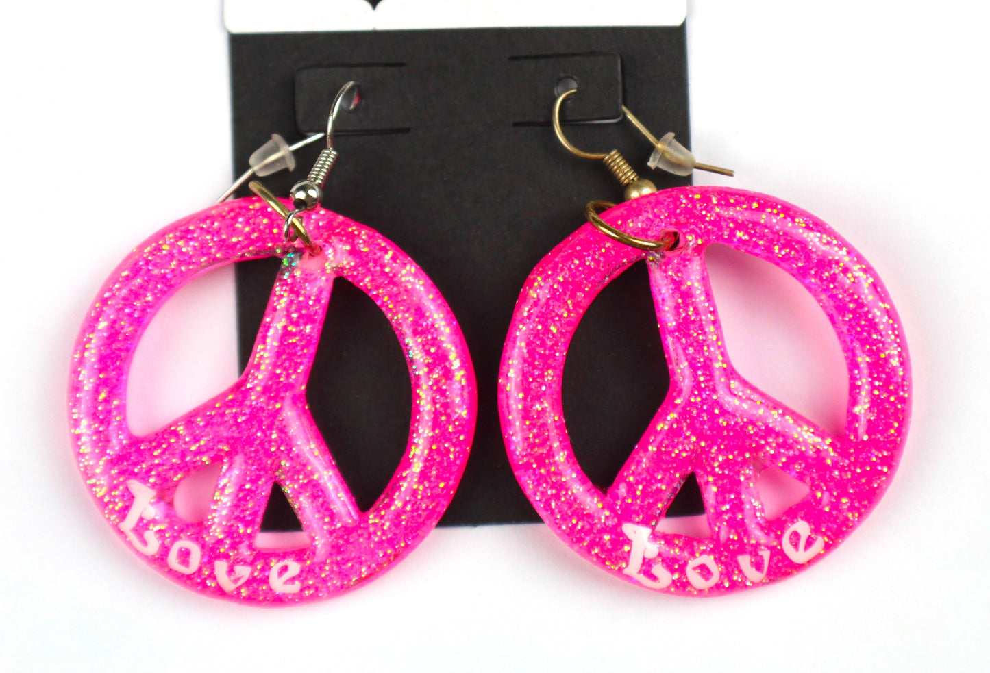 Small Hot Pink Peace Sign Earrings