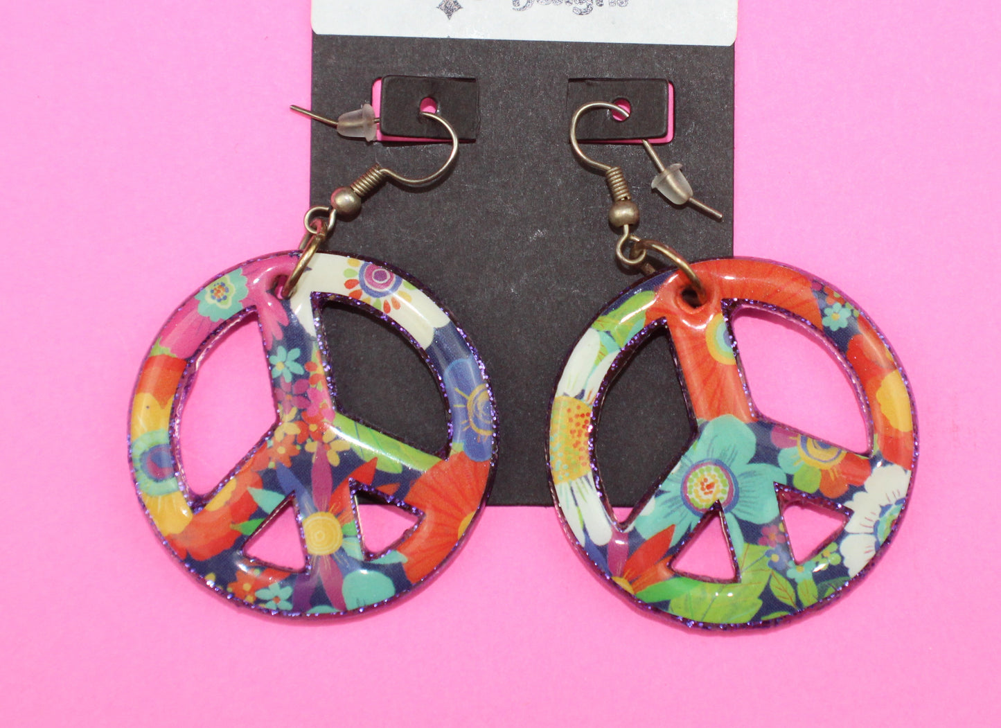 Small Purple Peace Sign Earrings
