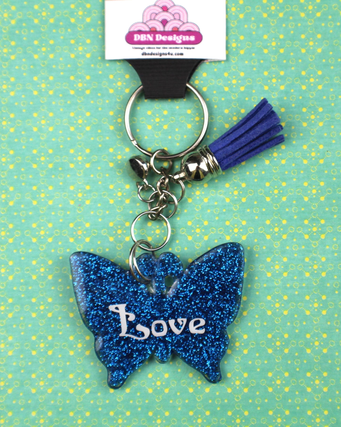 Blue Butterfly Keychain with Tassel