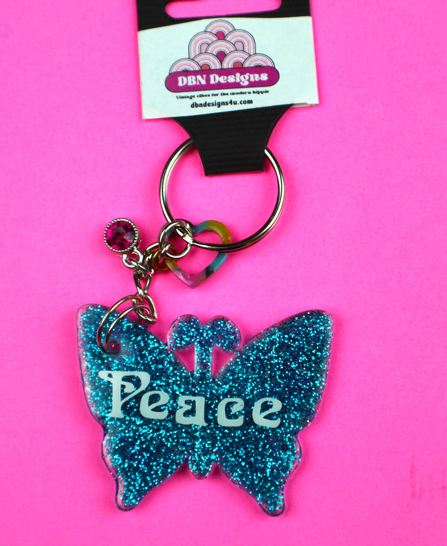 Butterfly Keychain with Heart charm