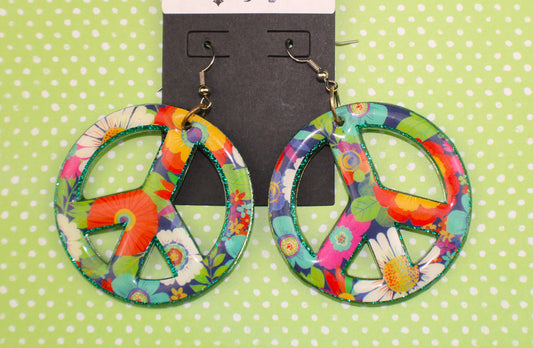 Earrings Large Green Peace Sign