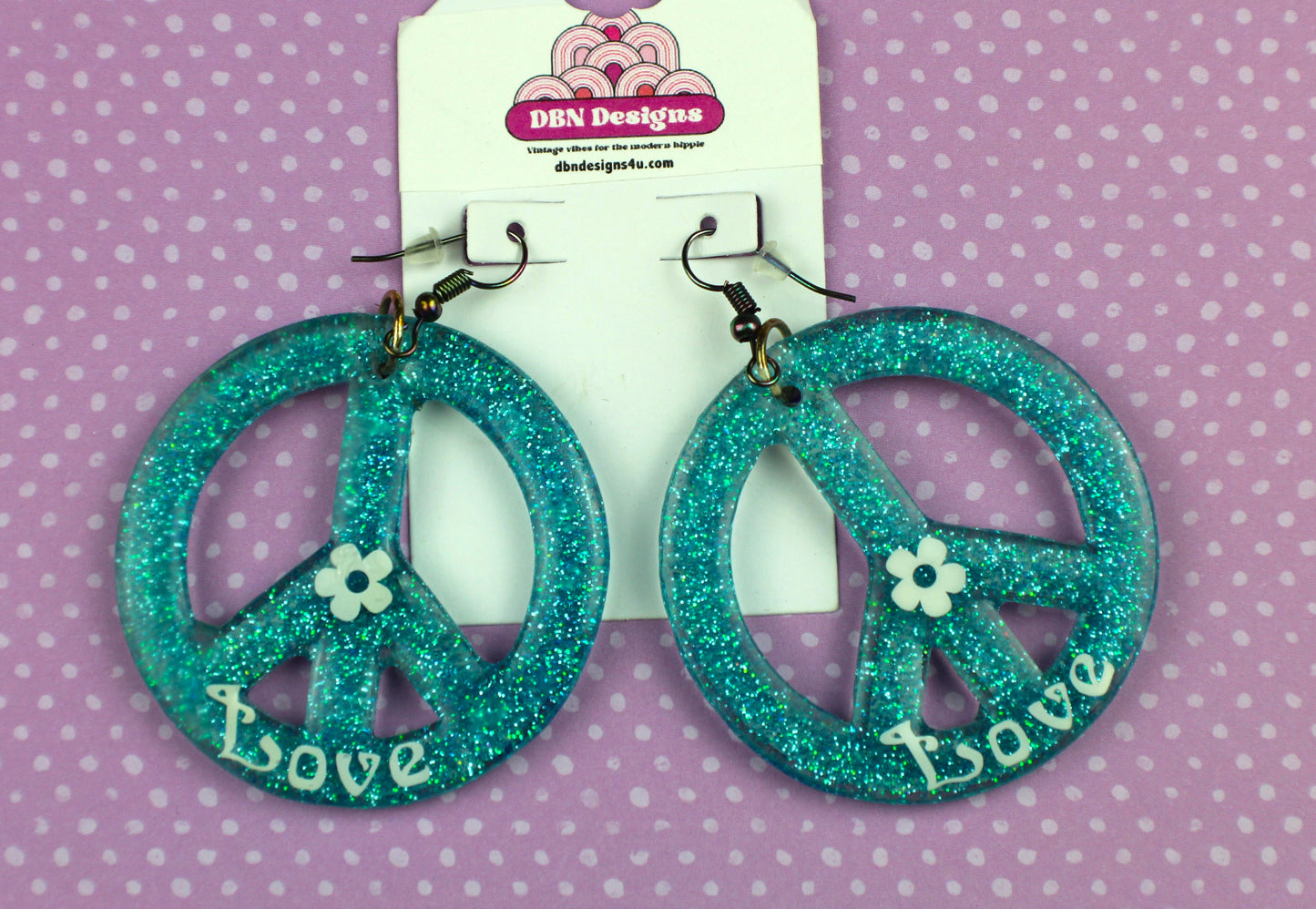 Earrings Large Peace Sign Blue