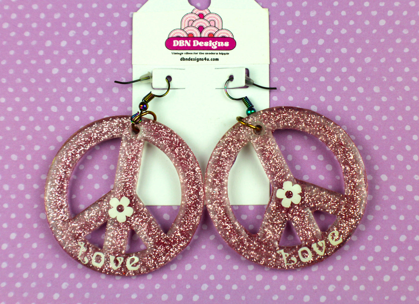 Pink Large Peace Sign Earrings