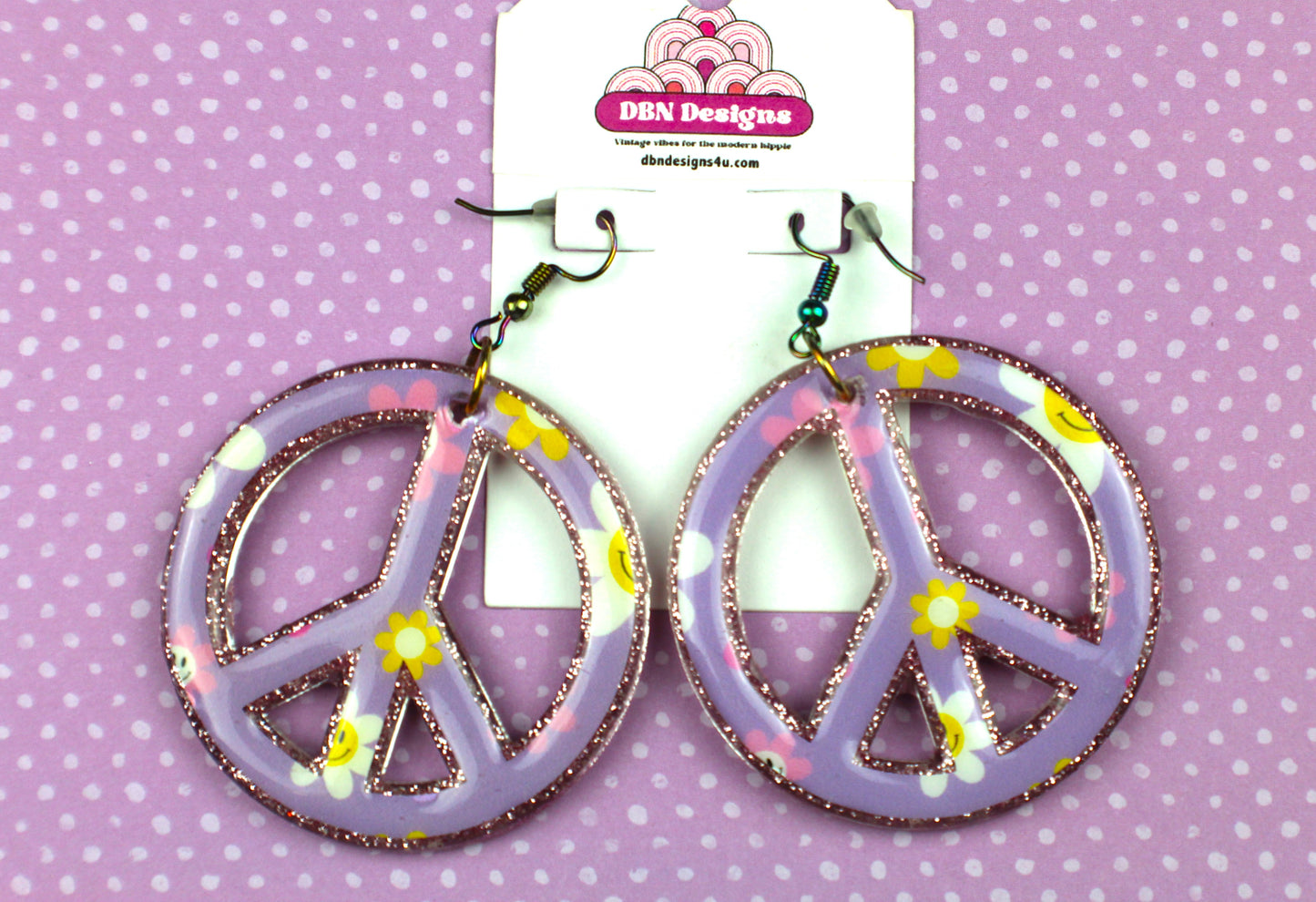 Pink Large Peace Sign Earrings