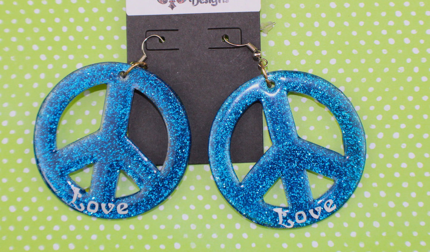 Deep Blue Peace Sign Earrings - Large