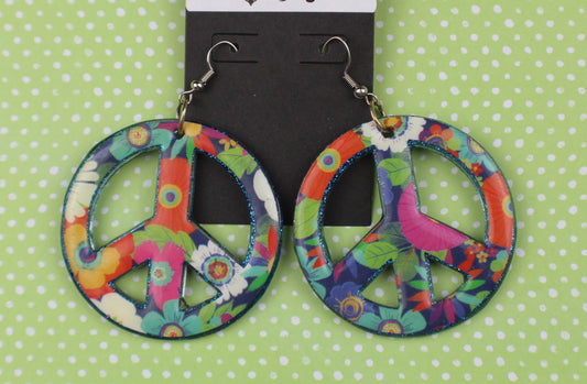 Deep Blue Peace Sign Earrings - Large