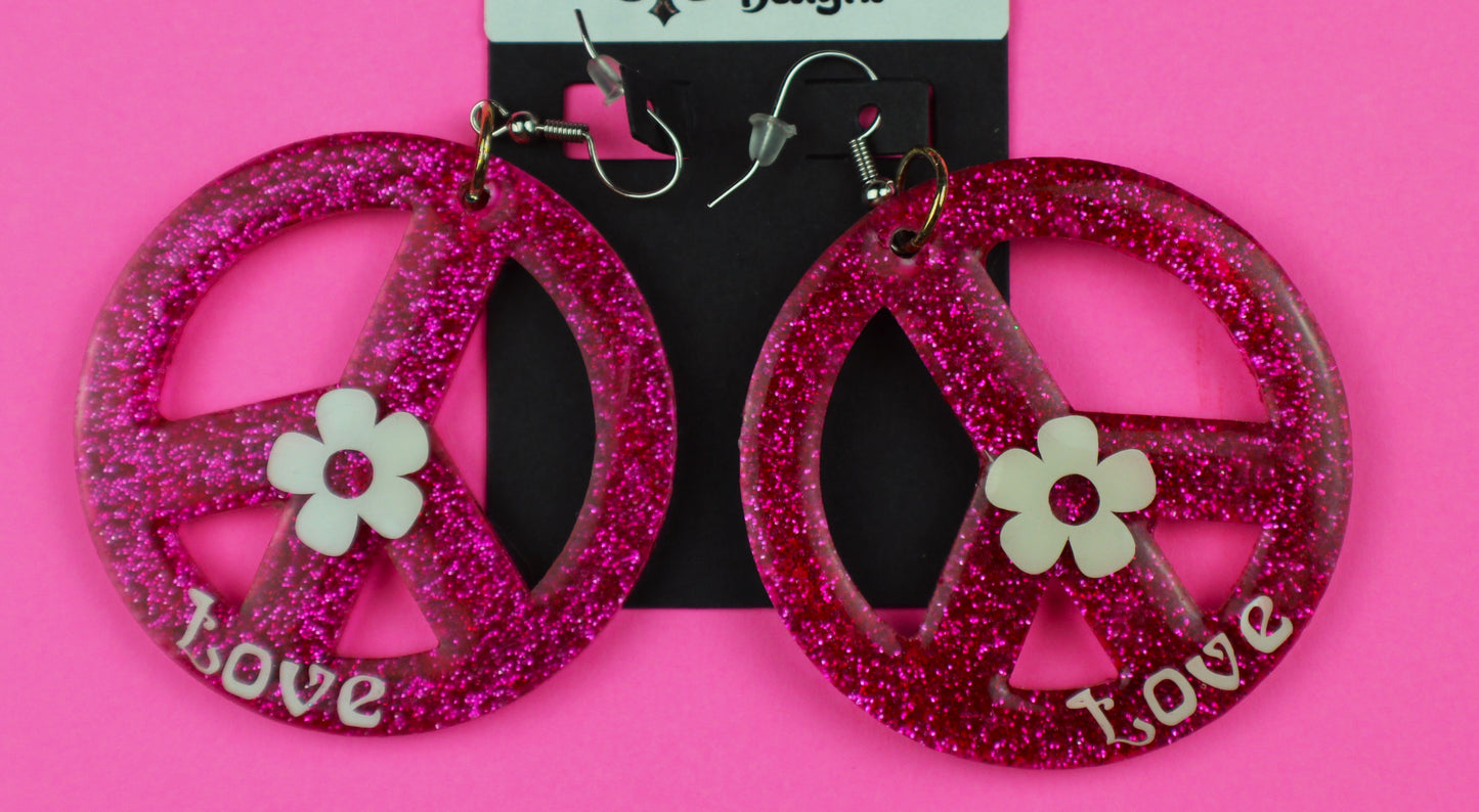 Hot Pink Peace Earrings - Large