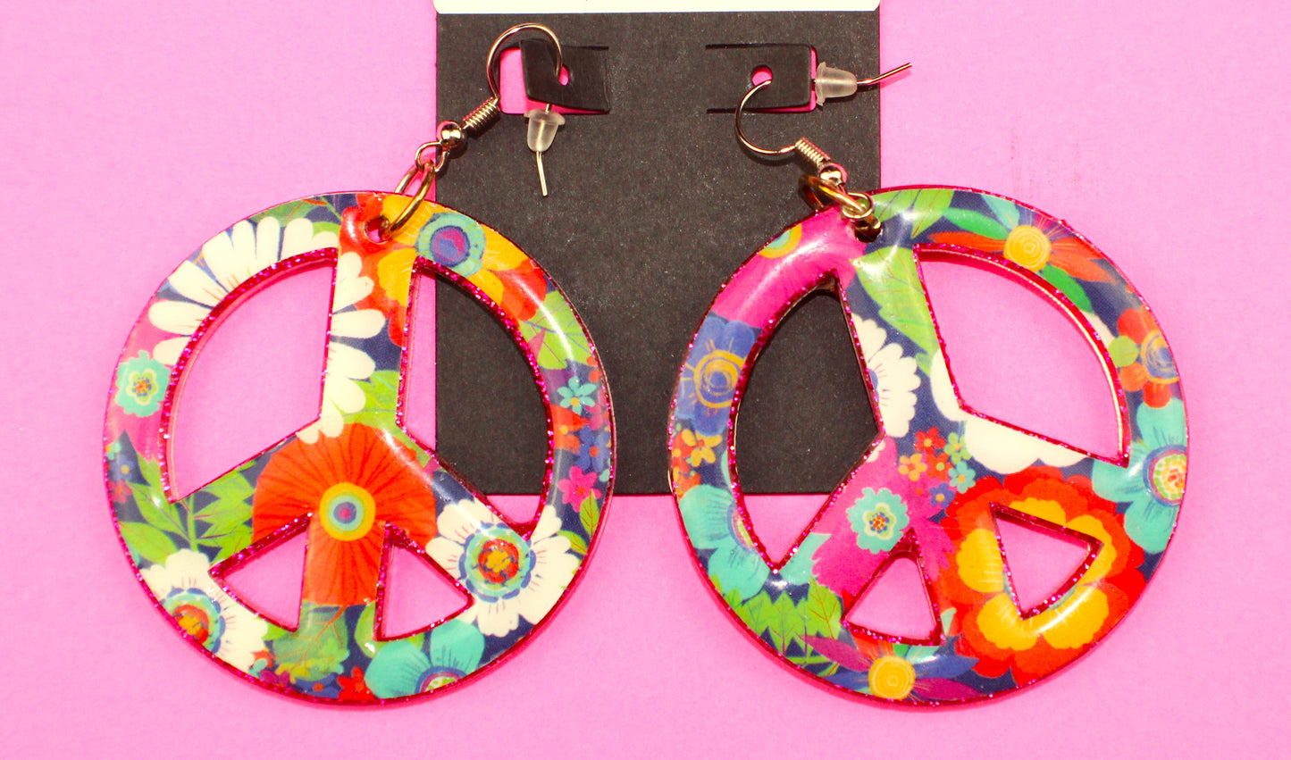 Hot Pink Peace Earrings - Large