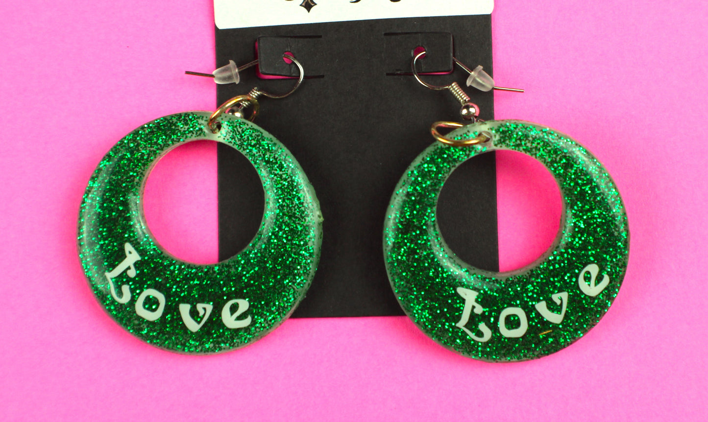 Flower Power Green Glitter Earrings