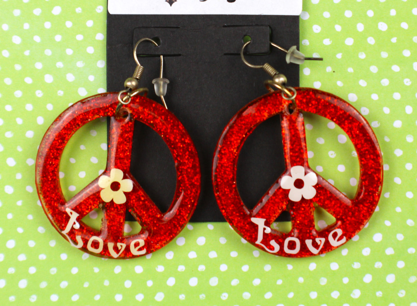 Earrings Red Small Peace Sign