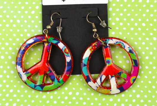 Earrings Red Small Peace Sign