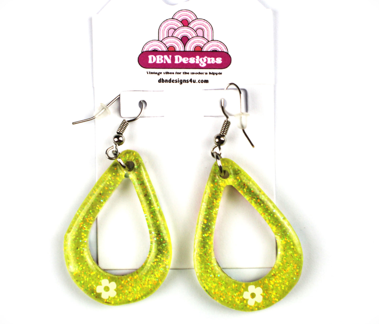 Yellow Teardrop Glitter Earrings