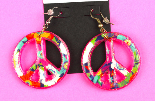 Small Hot Pink Peace Sign Earrings