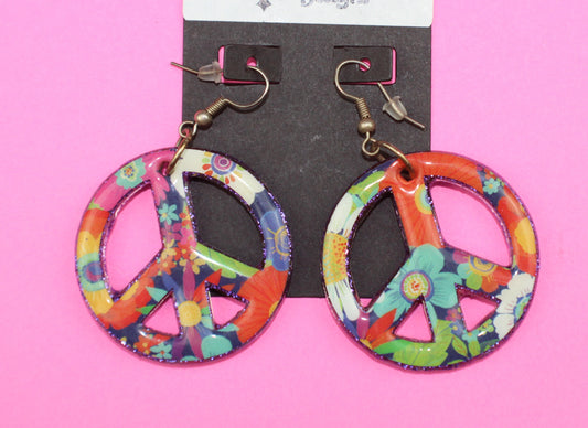 Small Purple Peace Sign Earrings