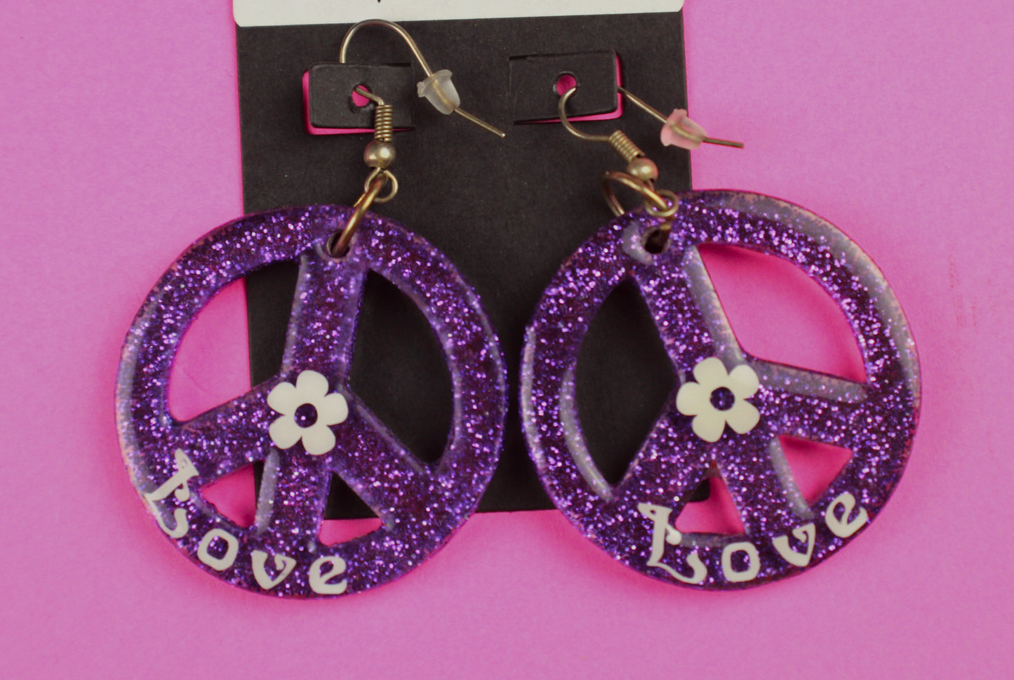 Small Purple Peace Sign Earrings