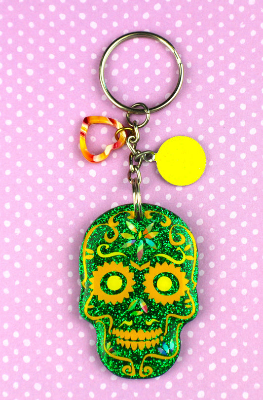 Sugar Skull Keychain - Green