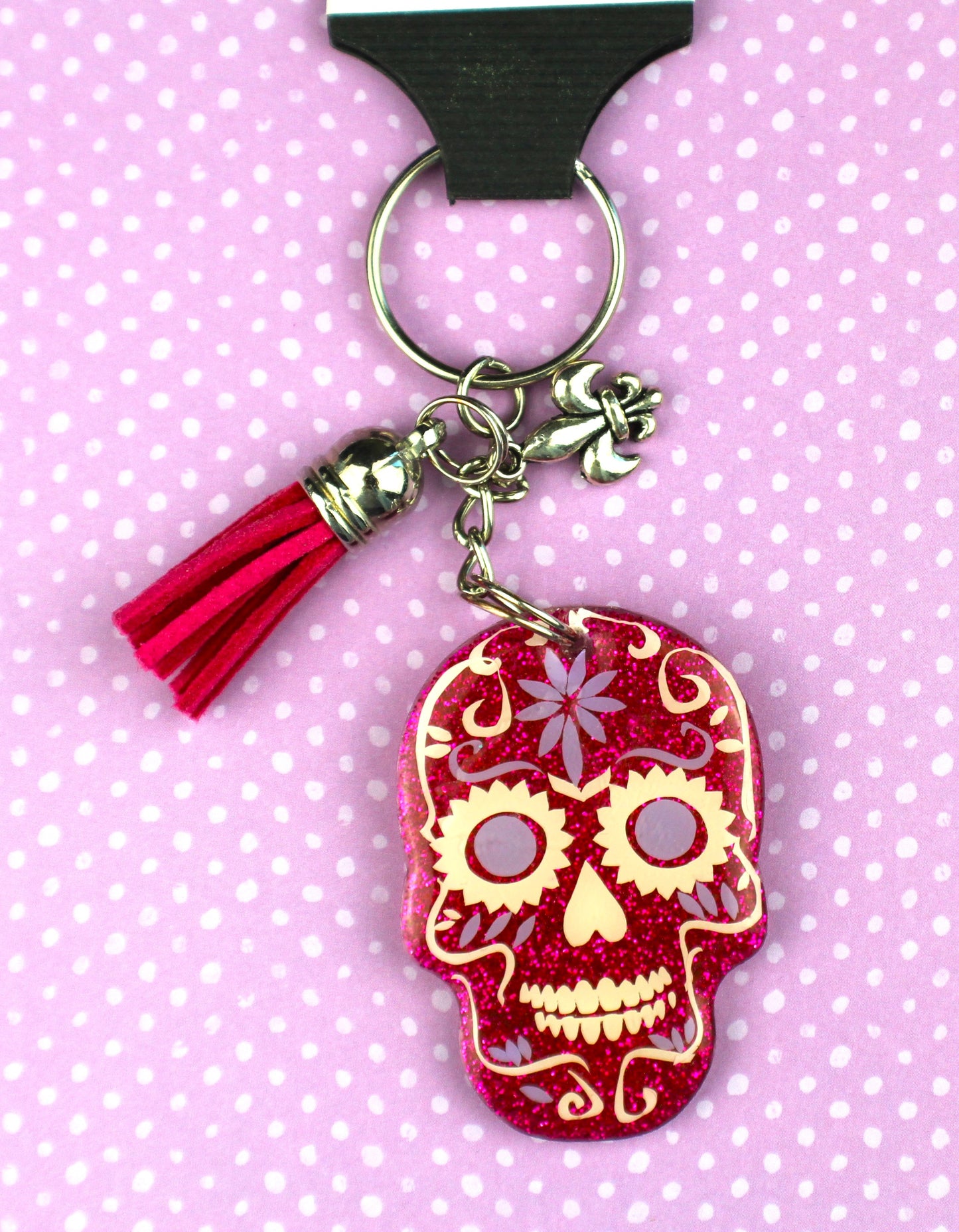 Sugar Skull Keychain - Hot Pink