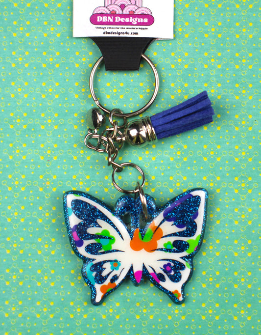 Blue Butterfly Keychain with Tassel
