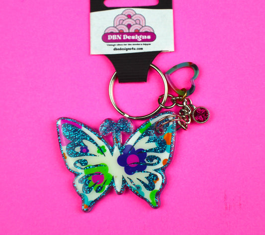 Butterfly Keychain with Heart charm